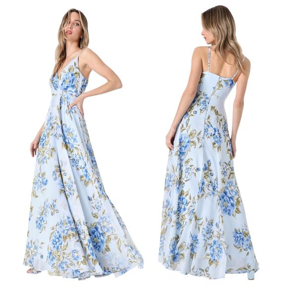 Lulus Breathtaking Blossom Light Blue Floral Print Maxi Dress size Large NWT - Picture 1 of 5